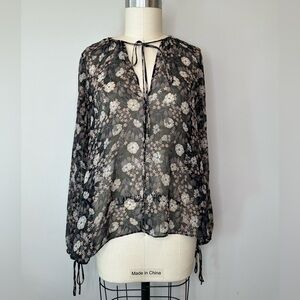 Robert Rodriguez Black Long Sleeve Sheer Silk Blouse